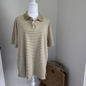 J. Crew Mens Large Striped Olive Green Polo Shirt